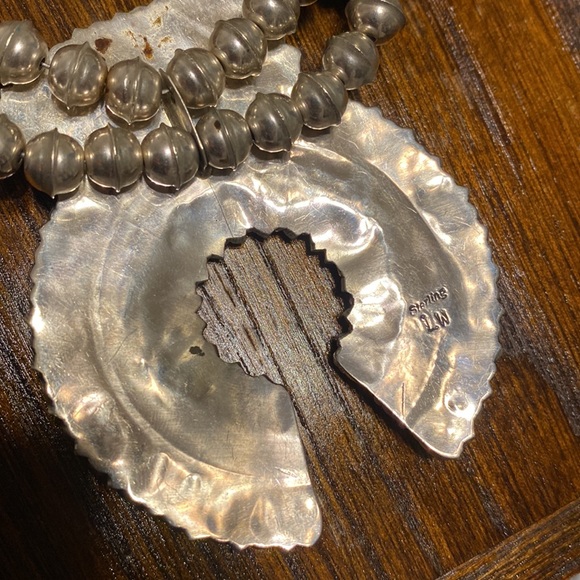 Navajo Petite Point Turquoise Squash Blossom Necklace - Picture 5 of 7